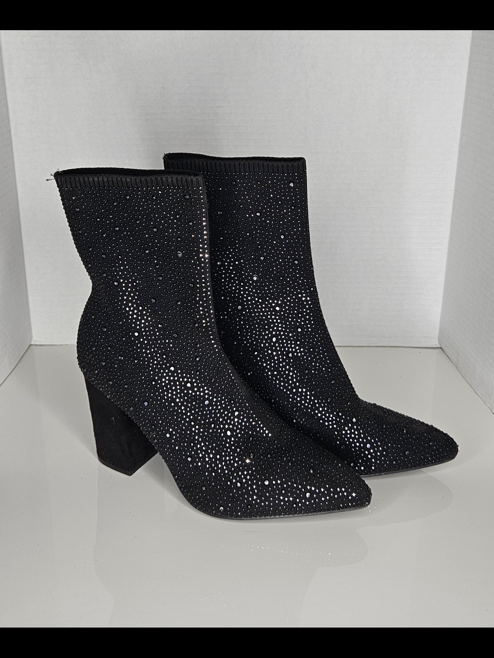 Source Unknown Black Sparkle Sock Heel Boots